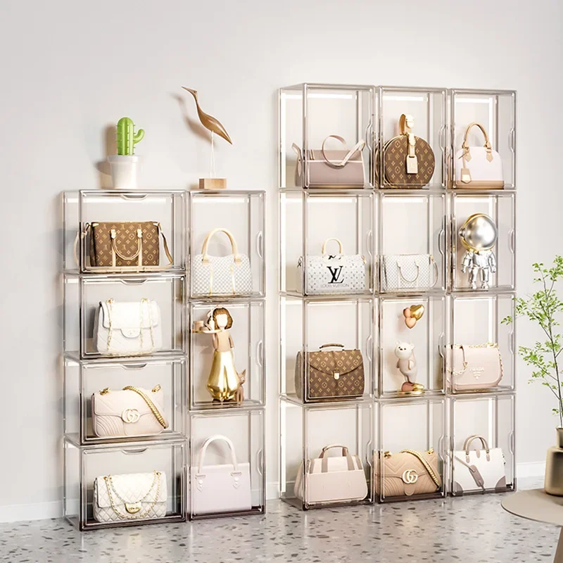 Luxury Bags Brand Names - กล่องเก็บกระเป๋า, ชั้นวางกระเป๋าแบรนด์เนมสุดหรูป้องกันฝุ่น, ชั้นวางอะคริลิกใสหกเหลี่ยมสำหรับเก็บของ
