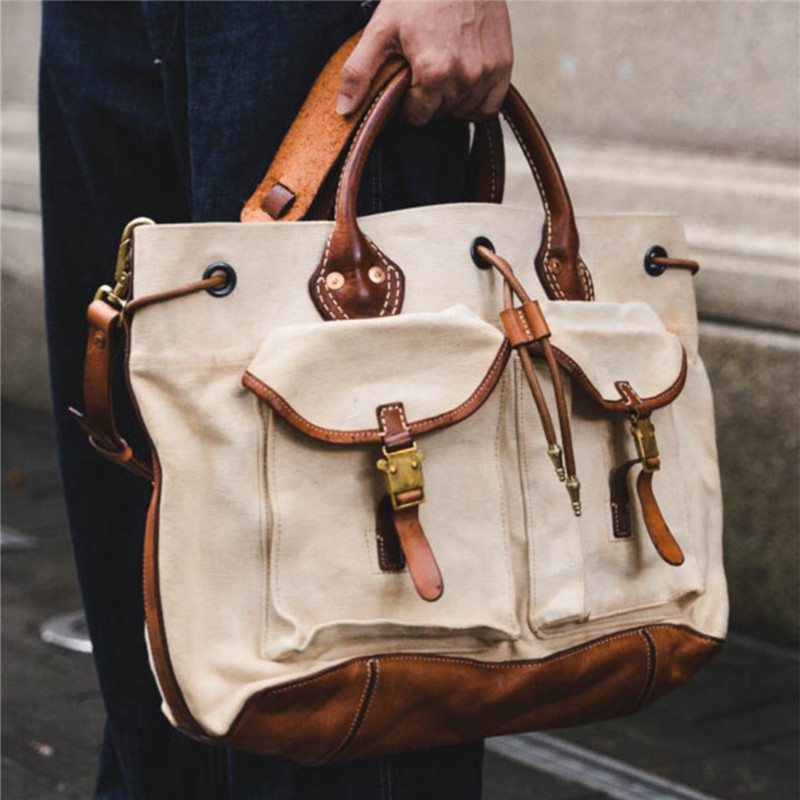 Luxury Bags Made In China - Vintage designer hand-made ผ้าใบหนังวัวความจุขนาดใหญ่กระเป๋าเอกสารผู้ชายหรูหรากระเป๋าถือมัลติฟังก์ชั่กระเป๋าเดินทางกลางแจ้ง