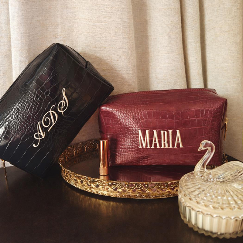 Luxury Bags Vegan - กระเป๋าเครื่องสำอางปักลาย Croc แบบส่วนตัว กระเป๋าใส่เครื่องสำอางวีแกนสุดหรู ของขวัญสำหรับเธอ ไอเดียของขวัญเพื่อนเจ้าสาว